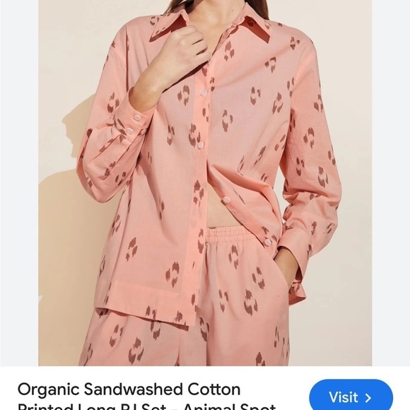 Eberjey Organic Sandwashed Cotton
Printed Long PJ Set Animal Spot Rose Sz S NEW - Picture 2 of 12